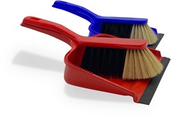 Gejoma Stoffer en blik kunststof blauw/rood