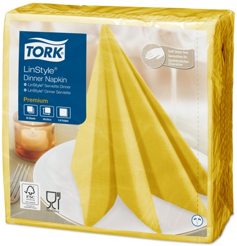 Tork Premium Linstyle Diner Servet, 39x39cm, 1/4-vouw, Mustard