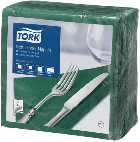Tork Soft Dinnerservet, 39x39cm, 3-laags, 1/4 vouw, donkerGroen