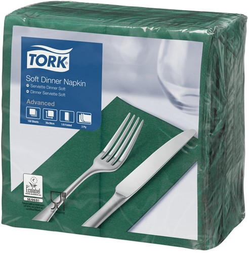 Tork Soft Dinnerservet, 39x39cm, 3-laags, 1/8 vouw, DonkerGroen