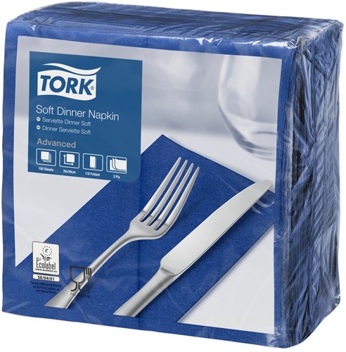 Tork Soft Dinnerservet, 39x39cm, 3-laags, 1/8 vouw, DonkerBlauw
