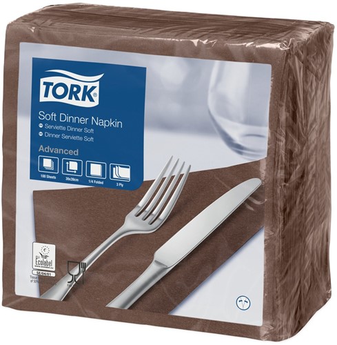 Tork Soft Dinnerservet, 39x39cm, 3-laags, 1/4 vouw, bruin